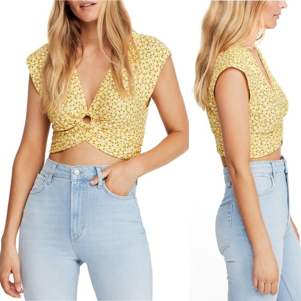 Free People Women’s Havana Honey Crop Top Blouse Yellow Size XS NWT